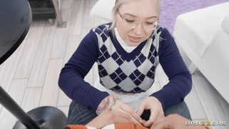 Blonde Kaiia Eve in glasses is sucking Van Wylde's cock