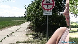 Sweet ass babe with great tits fucked against fence