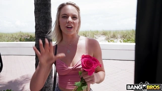 Blonde Kelsey Kane is getting picked up outdoors