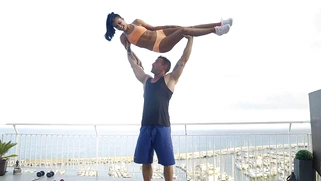 Apolonia Lapiedra and her private trainer are working out on the rooftop