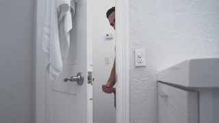 Kira Perez is masturbating in the toiler and Peter is jerking on her