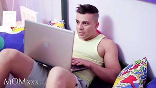 Blonde big tits MILF Mickey Muffin escort for horny virgin VR