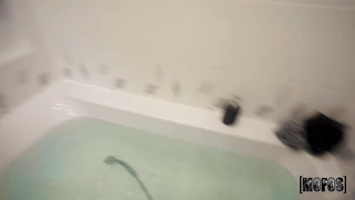 Little Angel is sucking the cock in POV in the bathroom
