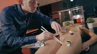 Tina Kay gets the sexy serving of sushi on her naked frame