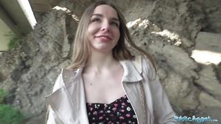 Cute young long haired Ukrainian talked into having sex with a stranger outdoors