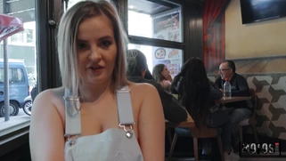 Candy Alexa shows off her big natural tits in the cafe