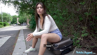Tru Kait riding a big dick deep inside her wet pussy outdoors in public