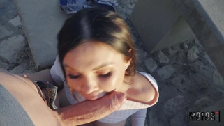Sasha Coxx is sucking the thick dick outdoors