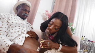 Ebony Mystique is sucking giant black cock