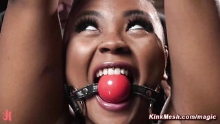 Huge tits ebony hogtied and suspended