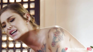 Kleio Valentien rides hard cock reverse cowgirl on the desk