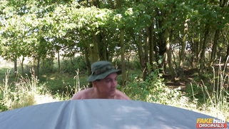 Charlie Red is sucking cock in the tent