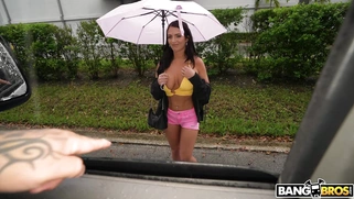 Alexa Payne is getting picked up outdoors