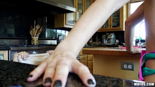 Busty CeCe Capella enjoys riding hard dick in the kitchen