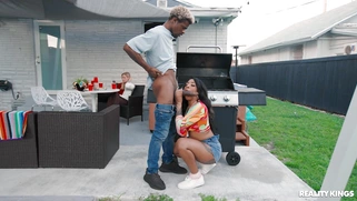 India Lordhefner is sucking black monster cock outdoors