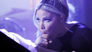 Blonde Jessa Rhodes is sucking cock and licking balls
