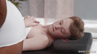 Jayla Page is sucking Jimmy Michaels' cock on massage table