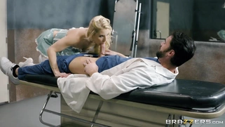 Extremely horny Ashley Fires attaks Dr. Charles Dera's cock orally