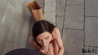 Arian Joy gives blowjob in POV outdoors