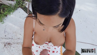 Alina Belle is sucking the big cock outdoors