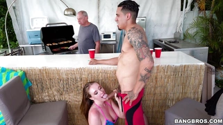 Harley Jade sucking cock and her grandpa does not notice it